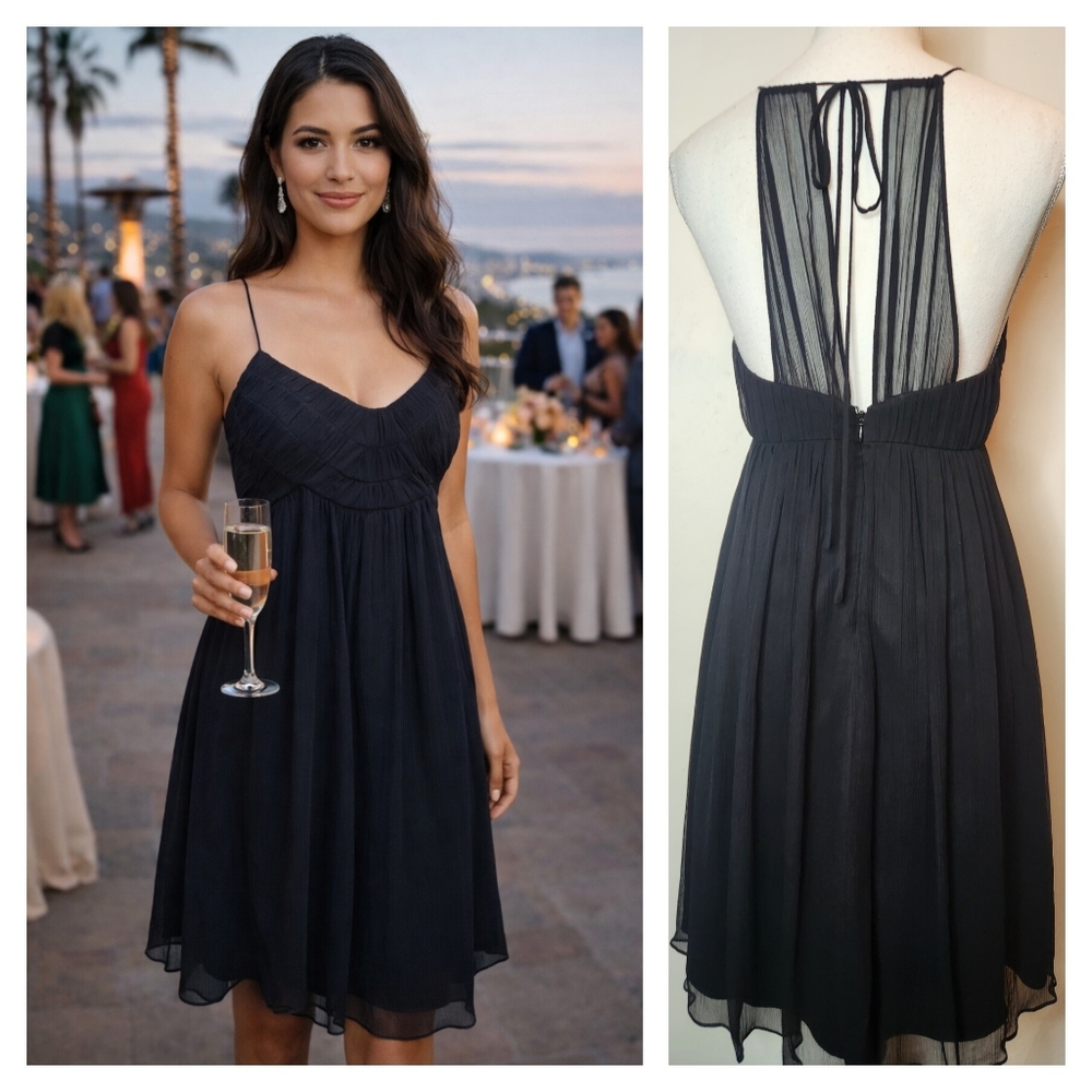 NWT Max & Cleo Y2K VNT Black Silk Sunset Halter Slip Dress | Size 6 Small S